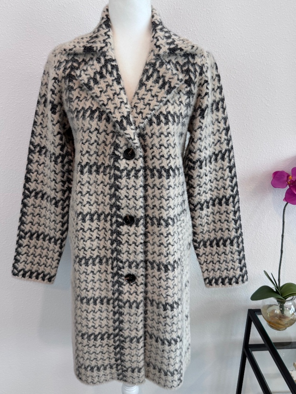 TAHARI Women’s Houndstooth Cozy Knit Soft Fabric Coatigan Size SP